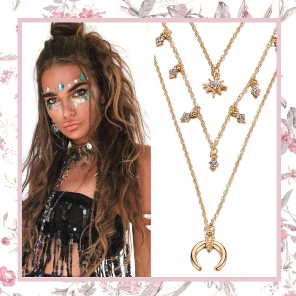 🌸 STAR & MOON DANGLE NECKLACE BOHO CHIC BOHEMIAN